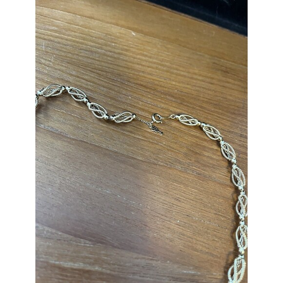 Vintage Rare Trifari Gold Tone Twisted Bead On Chain Necklace Jewelry 16”Choker - Picture 5 of 6